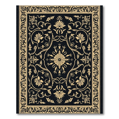 Gold Floral Vine Black Rectangle Rug