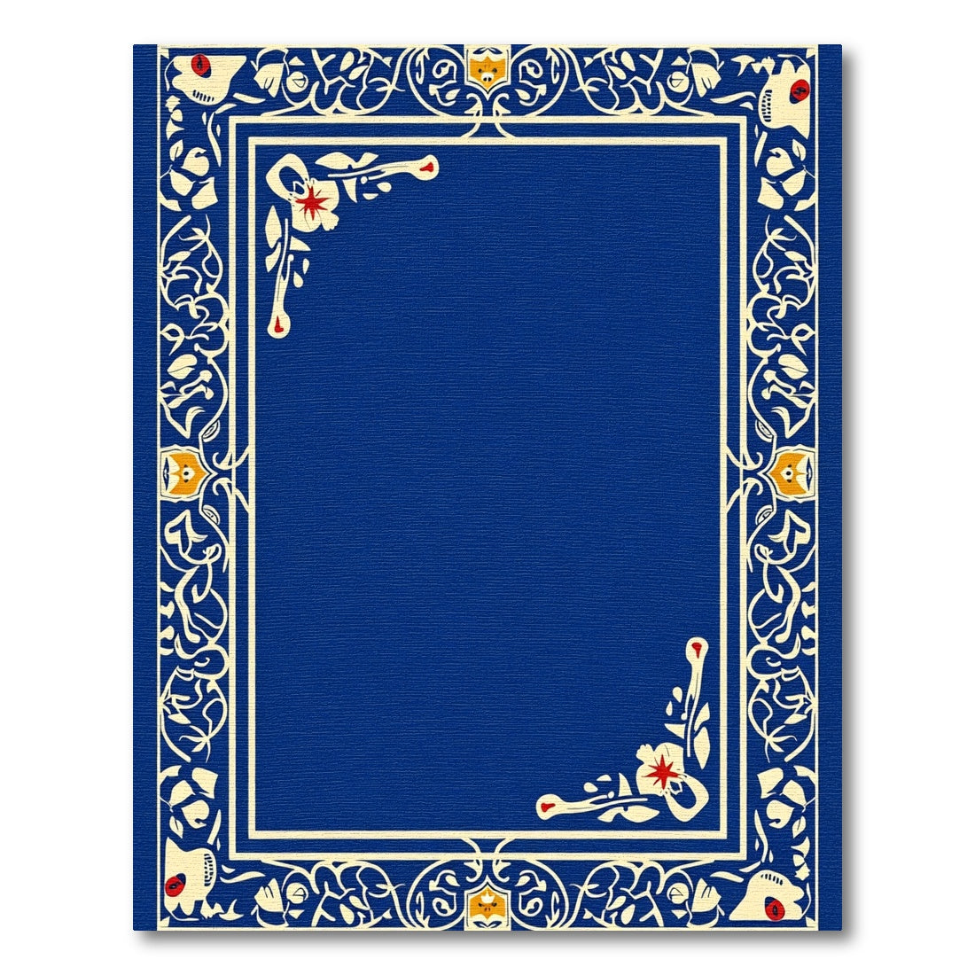 Royal Blue Ivory Scrollwork Emblem Rug