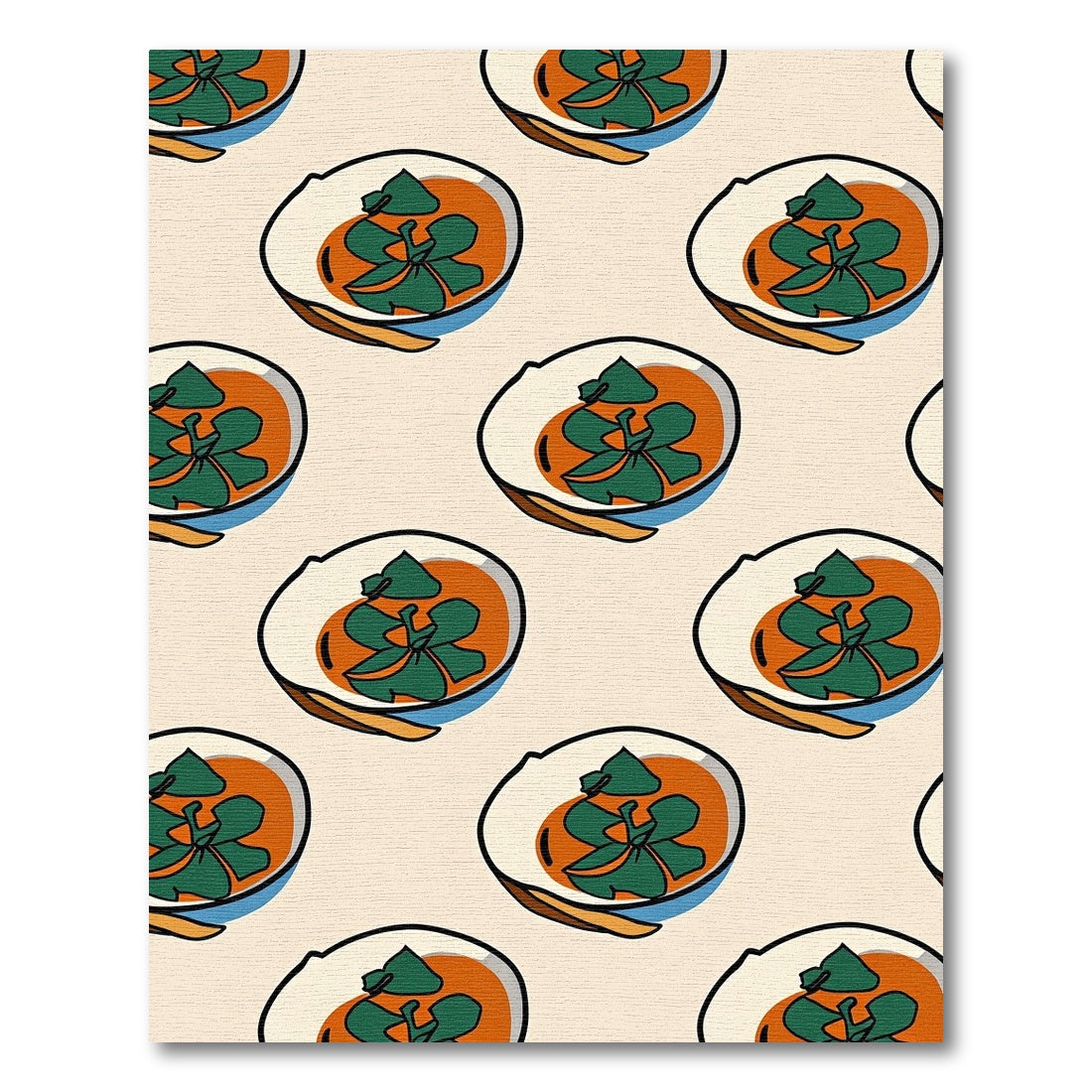 Orange Green Leaf Bowl Repeat Rug