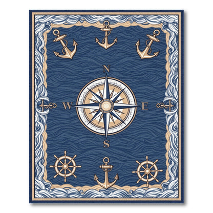 Coastal Beach Blue Nautical Compass Anchor Area Rug