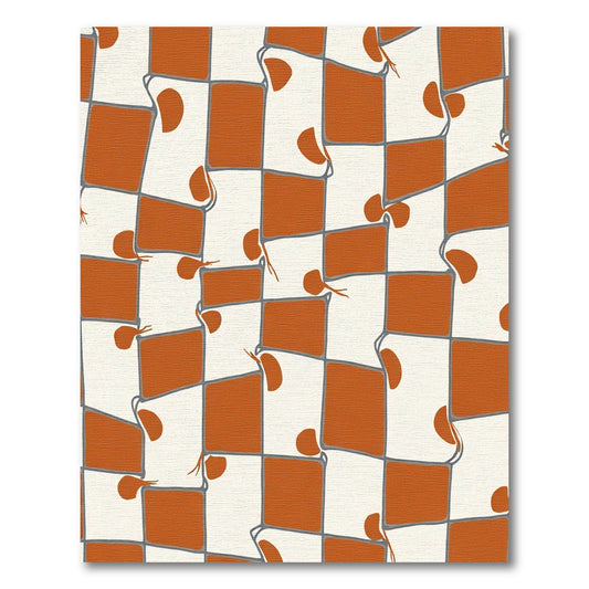 Terracotta White Wavy Checkerboard Rug