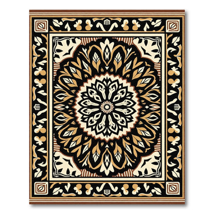 Vibrant Black Golden Medallion Border Rug