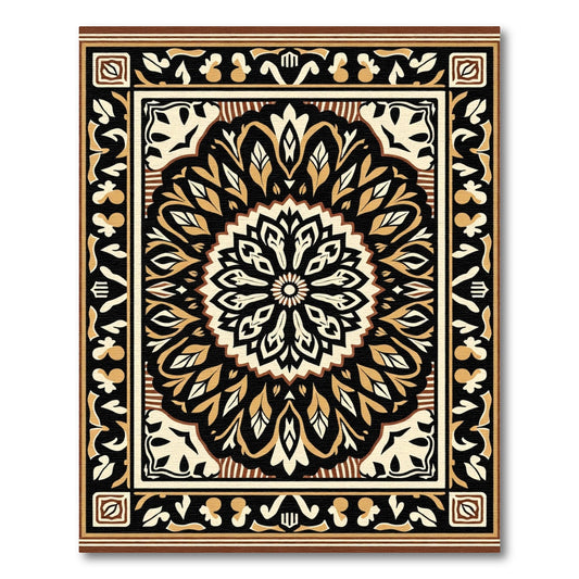Vibrant Black Golden Medallion Border Rug