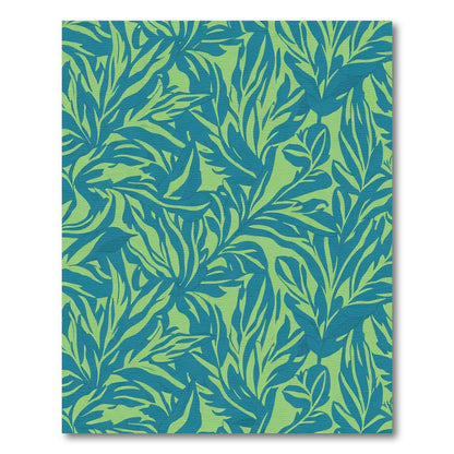 Teal Tropical Leaf Pattern Rug