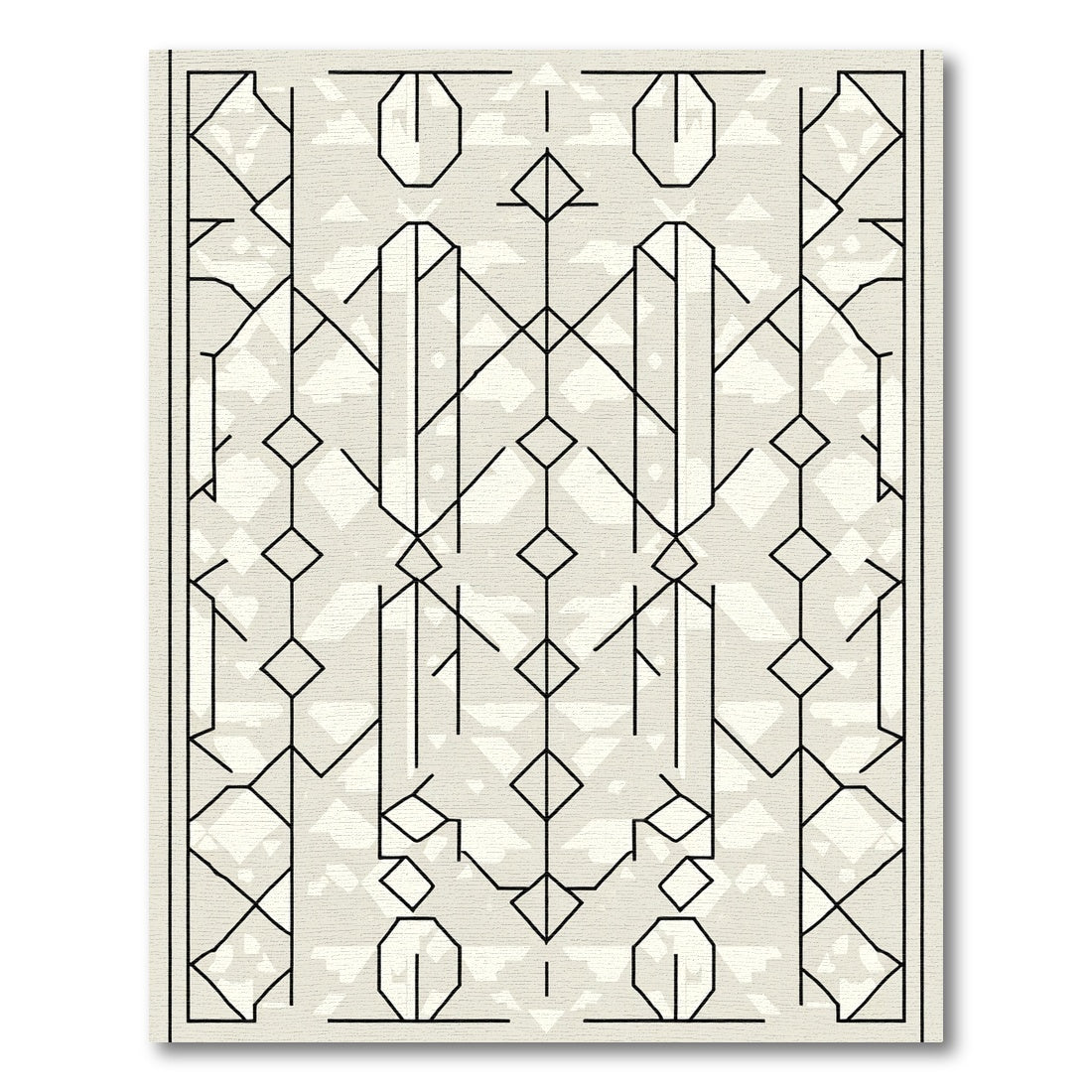 Cream Black Geometric Art Deco Lines Rug