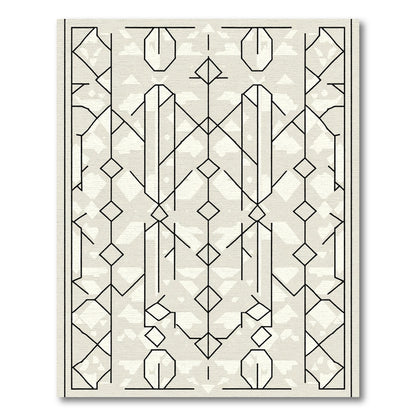 Cream Black Geometric Art Deco Lines Rug