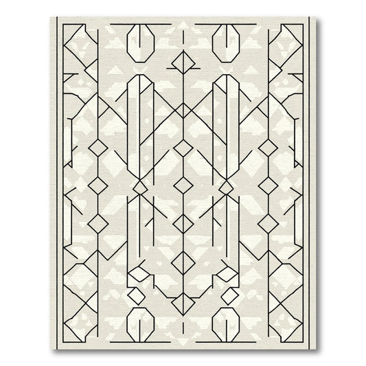 Cream Black Geometric Art Deco Lines Rug