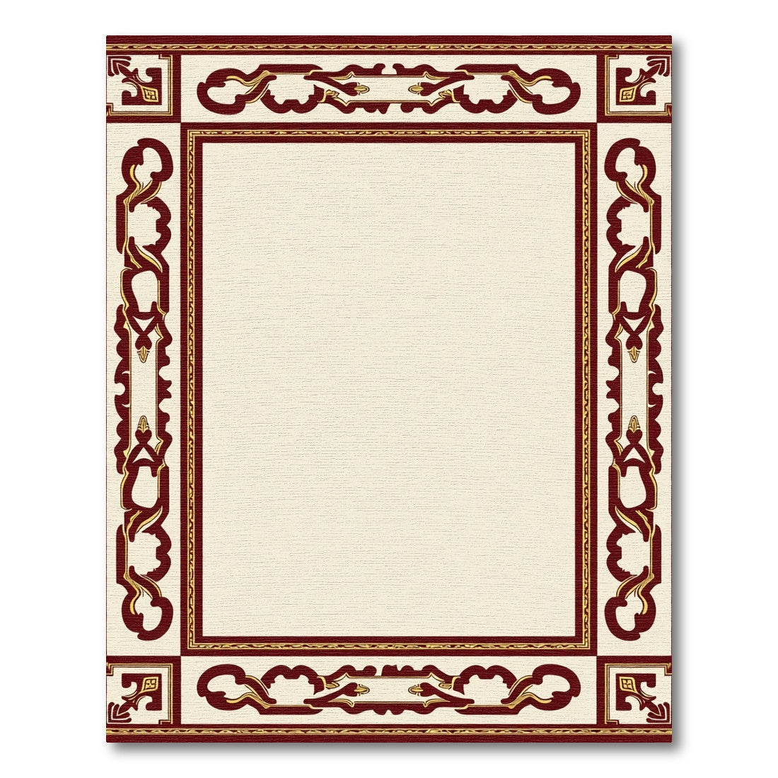 Deep Red Cream Ornate Border Rug