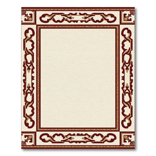 Deep Red Cream Ornate Border Rug