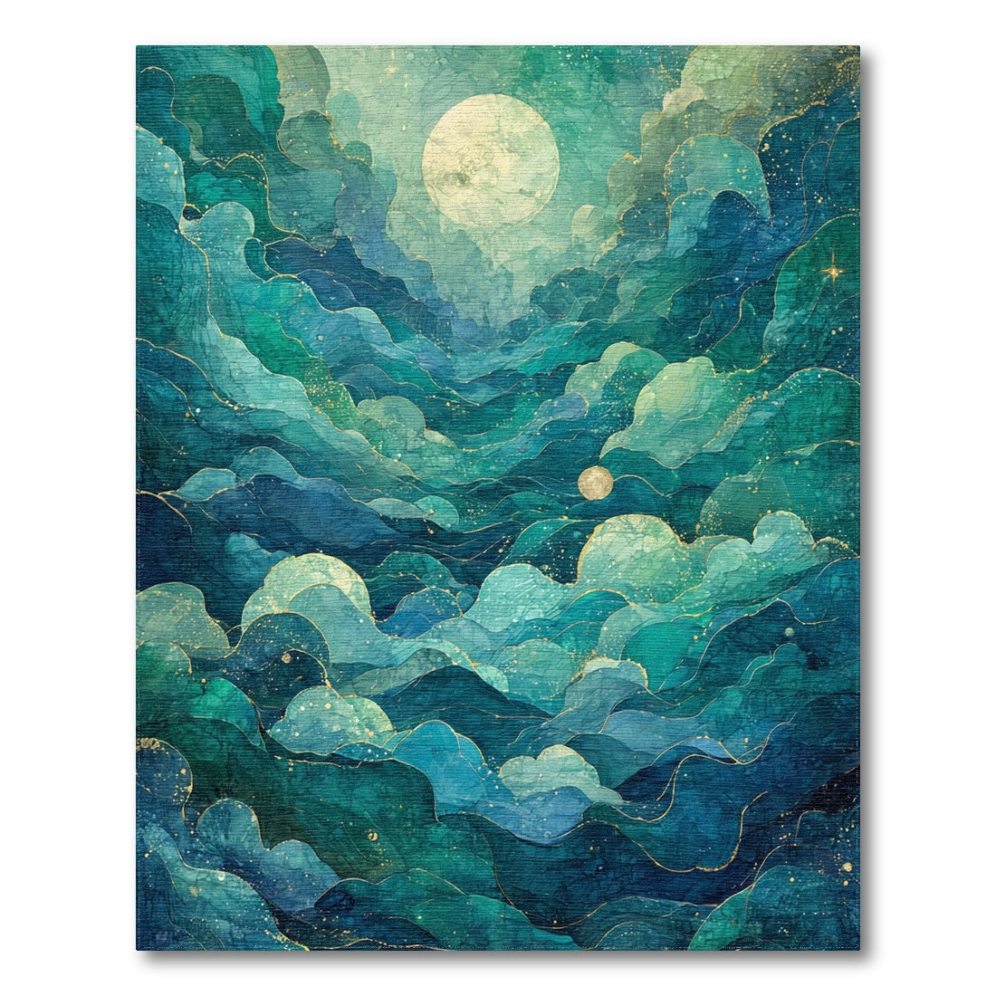 Teal Layered Clouds Moon Sparkle Rug