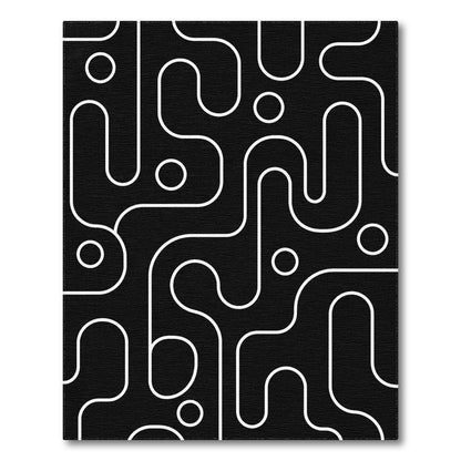 Black White Geometric Abstract Area Rug