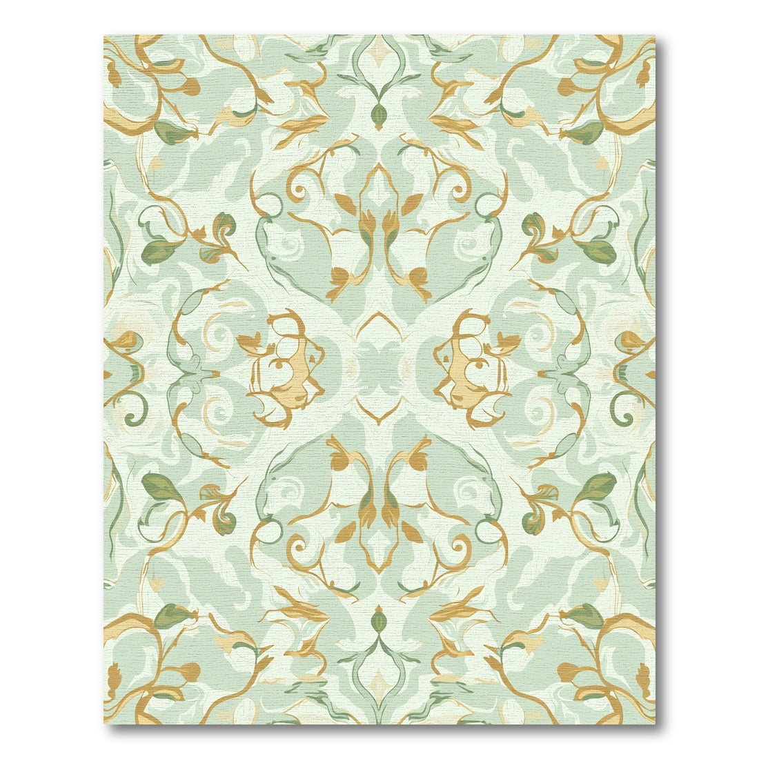 Pale Aqua Gold Scrollwork Floral Harmony Rug
