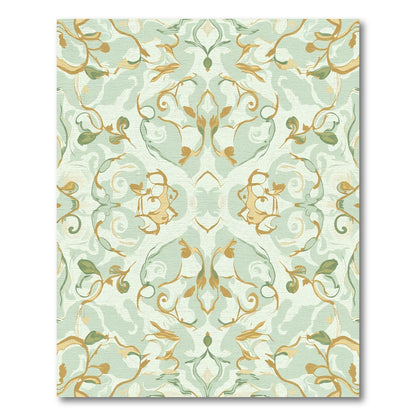 Pale Aqua Gold Scrollwork Floral Harmony Rug