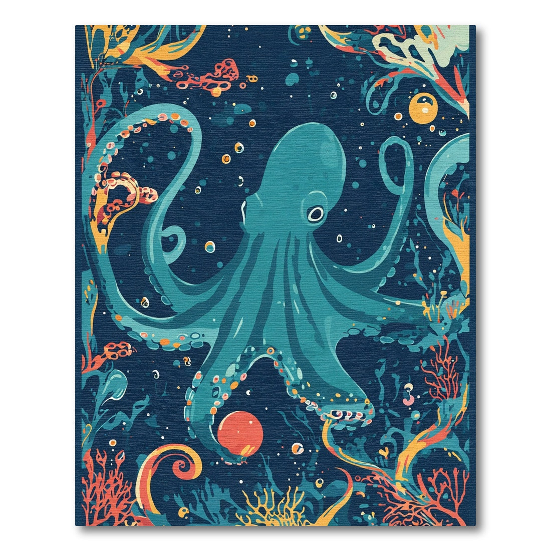 Deep Sea Teal Octopus Coral Reef Rug