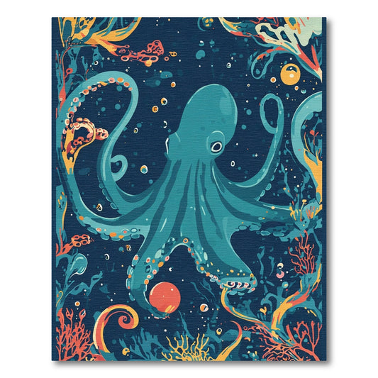 Deep Sea Teal Octopus Coral Reef Rug