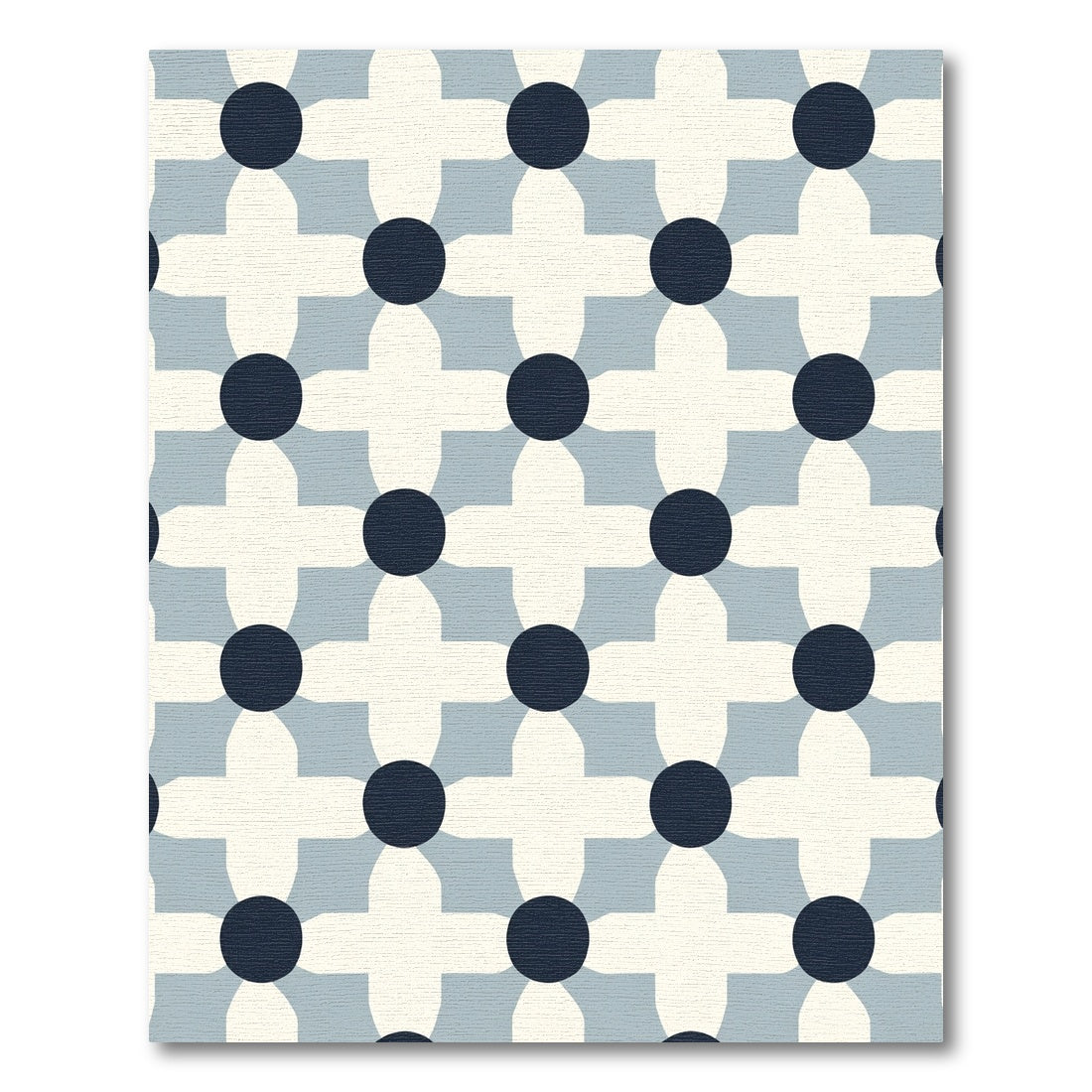 Navy Blue Mid Century Floral Grid Rug