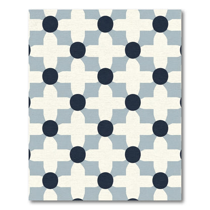 Navy Blue Mid Century Floral Grid Rug