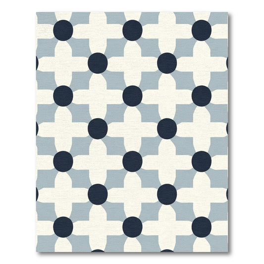 Navy Blue Mid Century Floral Grid Rug