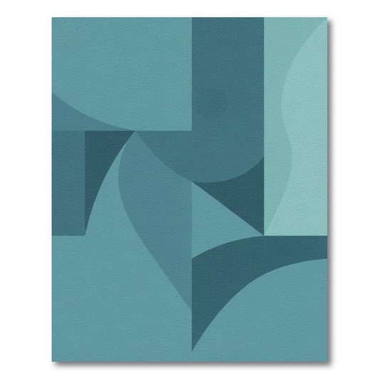 Teal Abstract Geometric Curve Composition Rug
