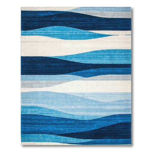 Navy Blue Layered Waves Rug