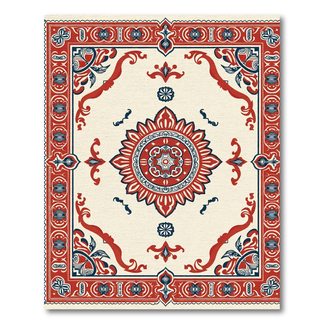 Crimson Navy Cream Medallion Border Rug