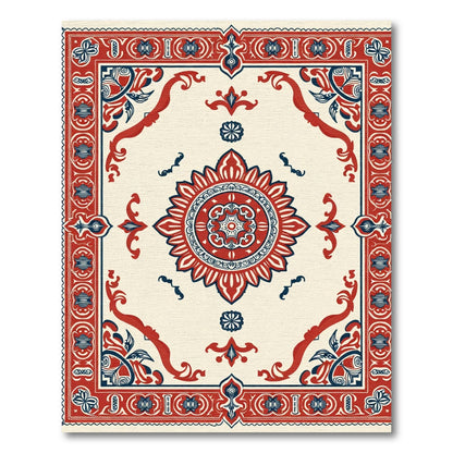 Crimson Navy Cream Medallion Border Rug
