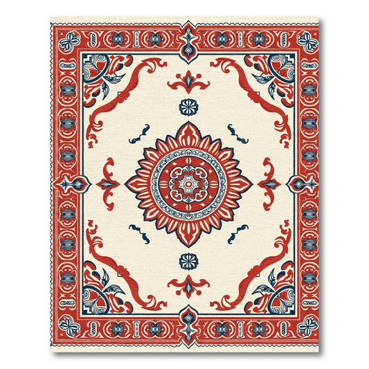 Crimson Navy Cream Medallion Border Rug