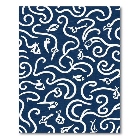 Deep Blue Whimsical Aquatic Swirls Rug