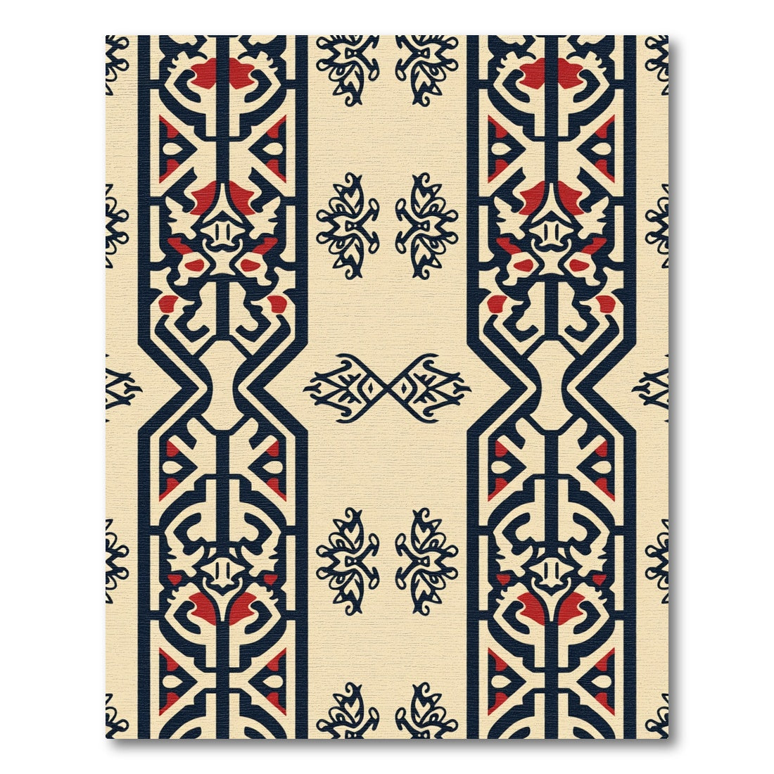 Elegant Navy Red Vertical Stripe Rug