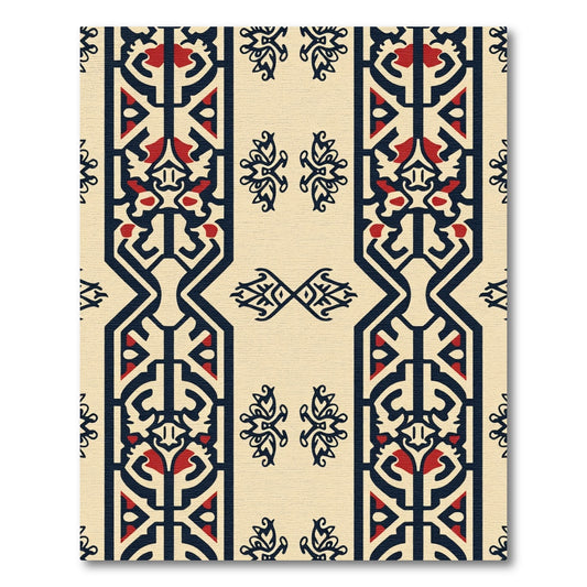 Elegant Navy Red Vertical Stripe Rug