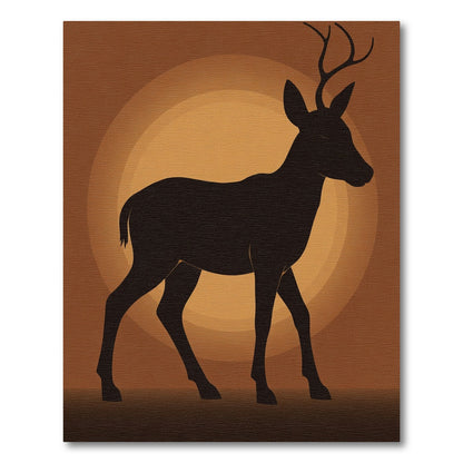 Rustic Black Deer Silhouette Sunburst Rug