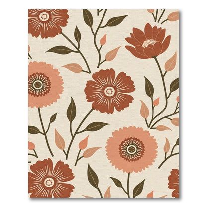 Earthy Amber Floral Botanical Arrangement Rug