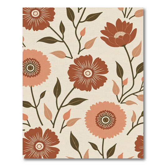 Earthy Amber Floral Botanical Arrangement Rug