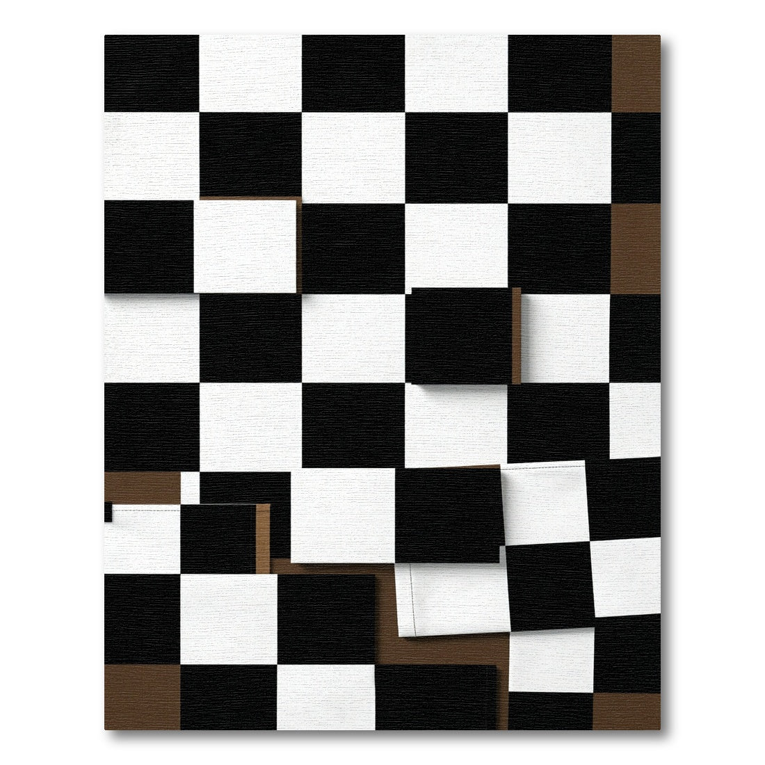 Bold Checkerboard Black White Brown Rug