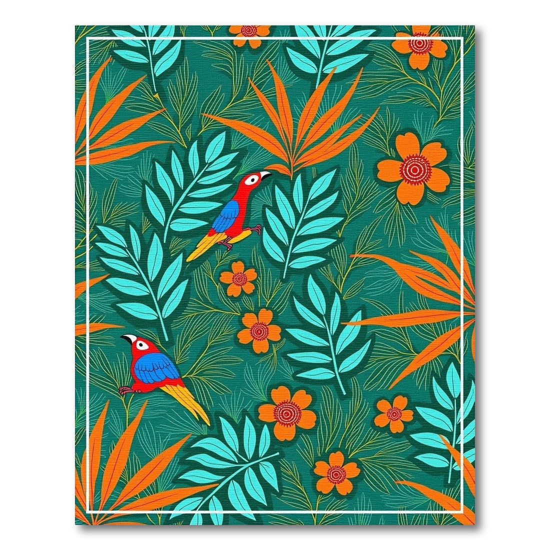 Tropical Parrots Orange Flower Foliage Rug