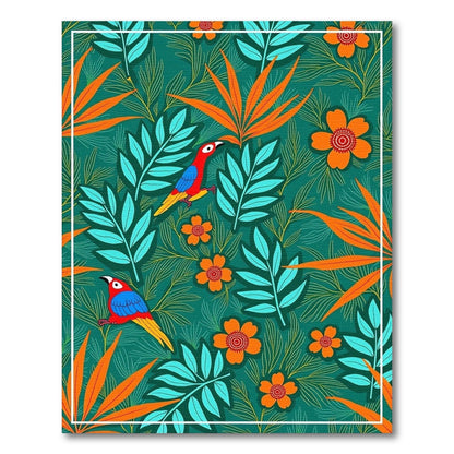 Tropical Parrots Orange Flower Foliage Rug