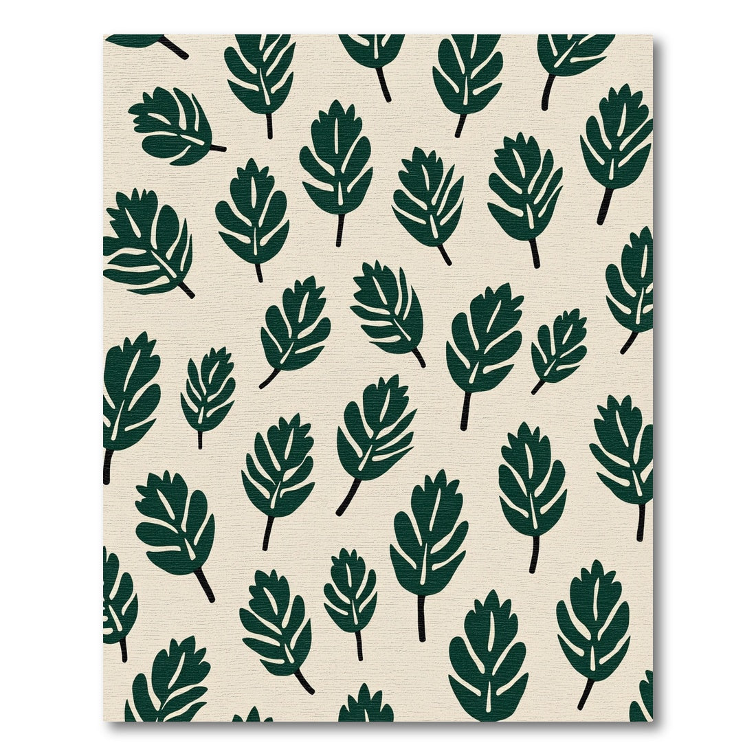 Deep Green Mid Century Leaf Pattern Rug