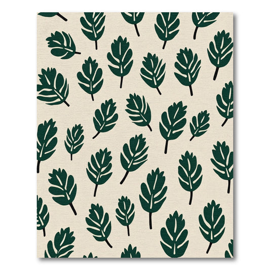 Deep Green Mid Century Leaf Pattern Rug