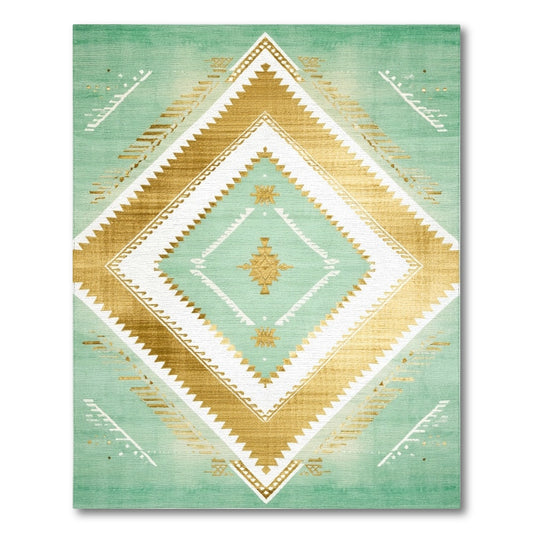 Geometric Modern Teal Gold Geometric Diamond Area Rug
