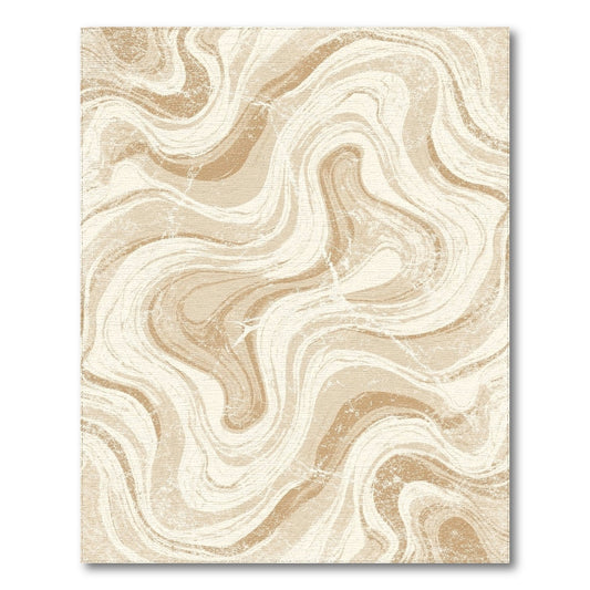Brown Tan Distressed Swirl Washable Area Rug