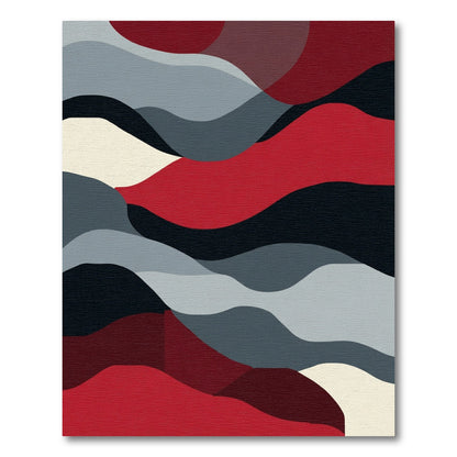 Crimson and Gray Abstract Wave Rug