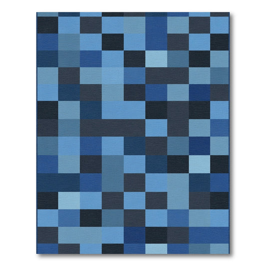 Deep Blue Pixel Gradient Squares Rug