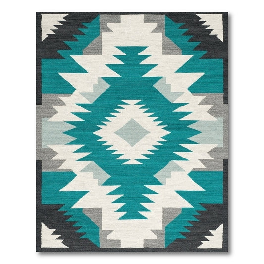 Blue and Teal Geometric Area Rug
