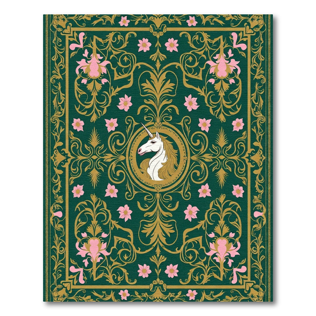 Emerald Unicorn Floral Garden Rug