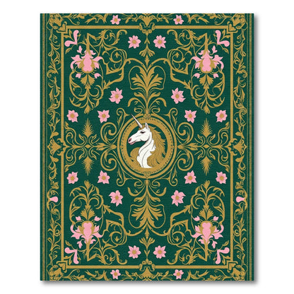 Emerald Unicorn Floral Garden Rug