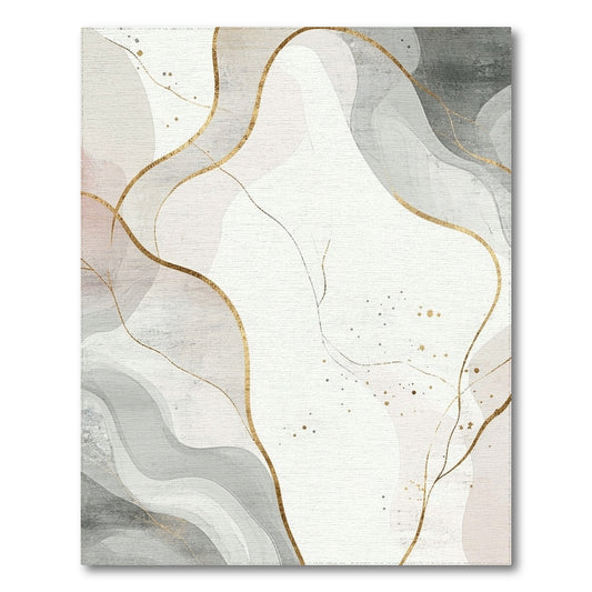 Grey Abstract Flow Area Rug with Gold Lines
