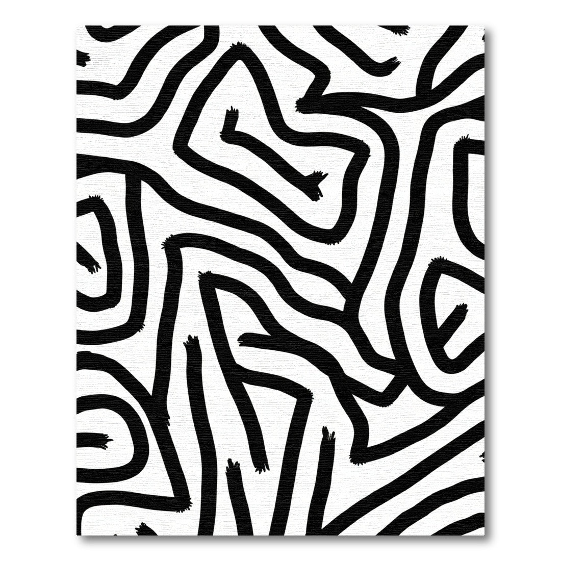 Bold Black White Labyrinth Lines Rug
