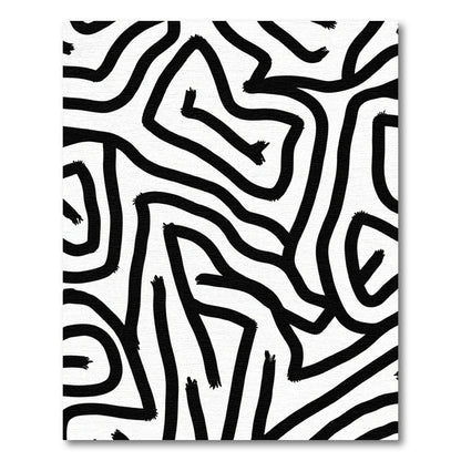 Bold Black White Labyrinth Lines Rug