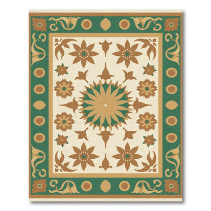 Golden Green Floral Medallion Motif Rug