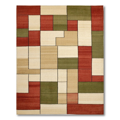 Geometric Block Red Beige Area Rug